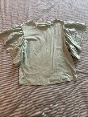 Reserved Mint Green Eyelet Ruffle Sleeve Tee